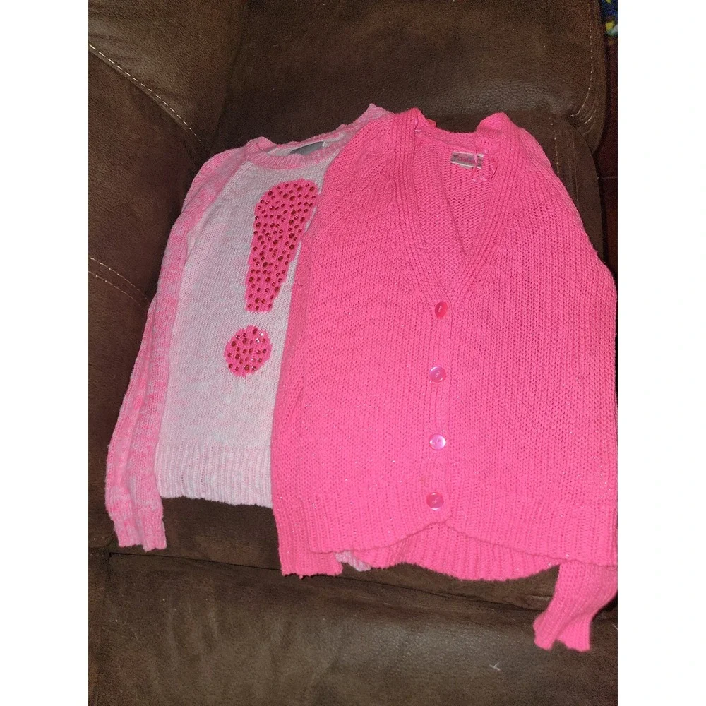 Justice lot of 2 pink sweaters exclamation point and‎ button up size 10